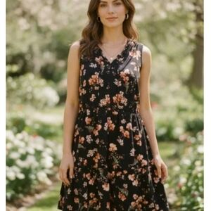Old Navy M Sleeveless Black Floral-Print Mini Swing Dress M